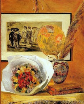 静物 Painting - 花束のある静物画 印象派の巨匠ピエール・オーギュスト・ルノワール